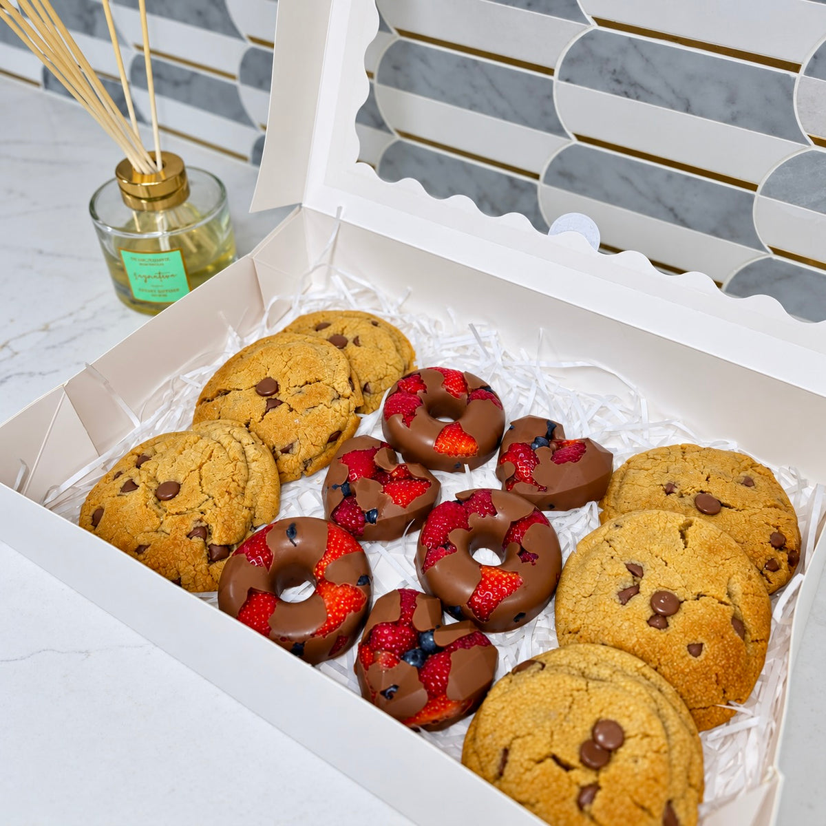 Cookies & Mixed Berry Gift Box with chocolate chip cookies and berry-filled chocolates