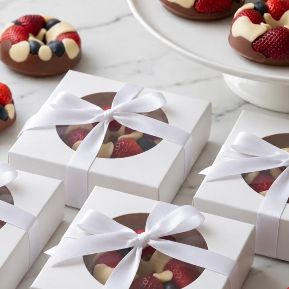 Individually packaged chocolate-covered fruit event favour